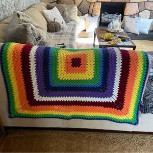 Rainbow Square Crochet handmade Throw Blanket
